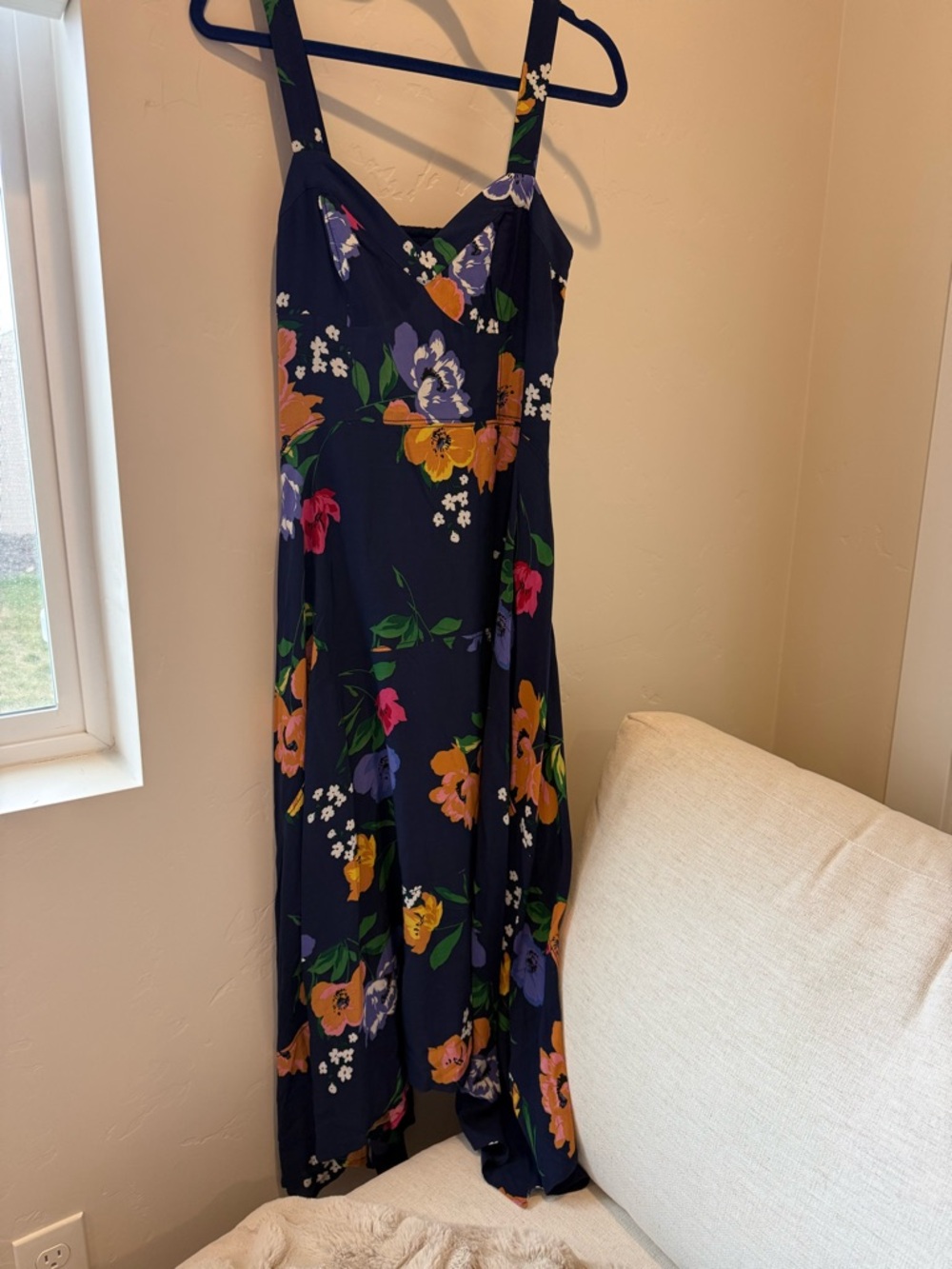 Anthropologie Maeve Navy Floral Dress with Green and White Accents